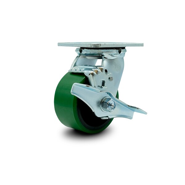 Service Caster 4 Inch Green Poly on Cast Iron Swivel Caster with Ball Bearing and Brake SCC SCC-30CS420-PUB-GB-TLB - main